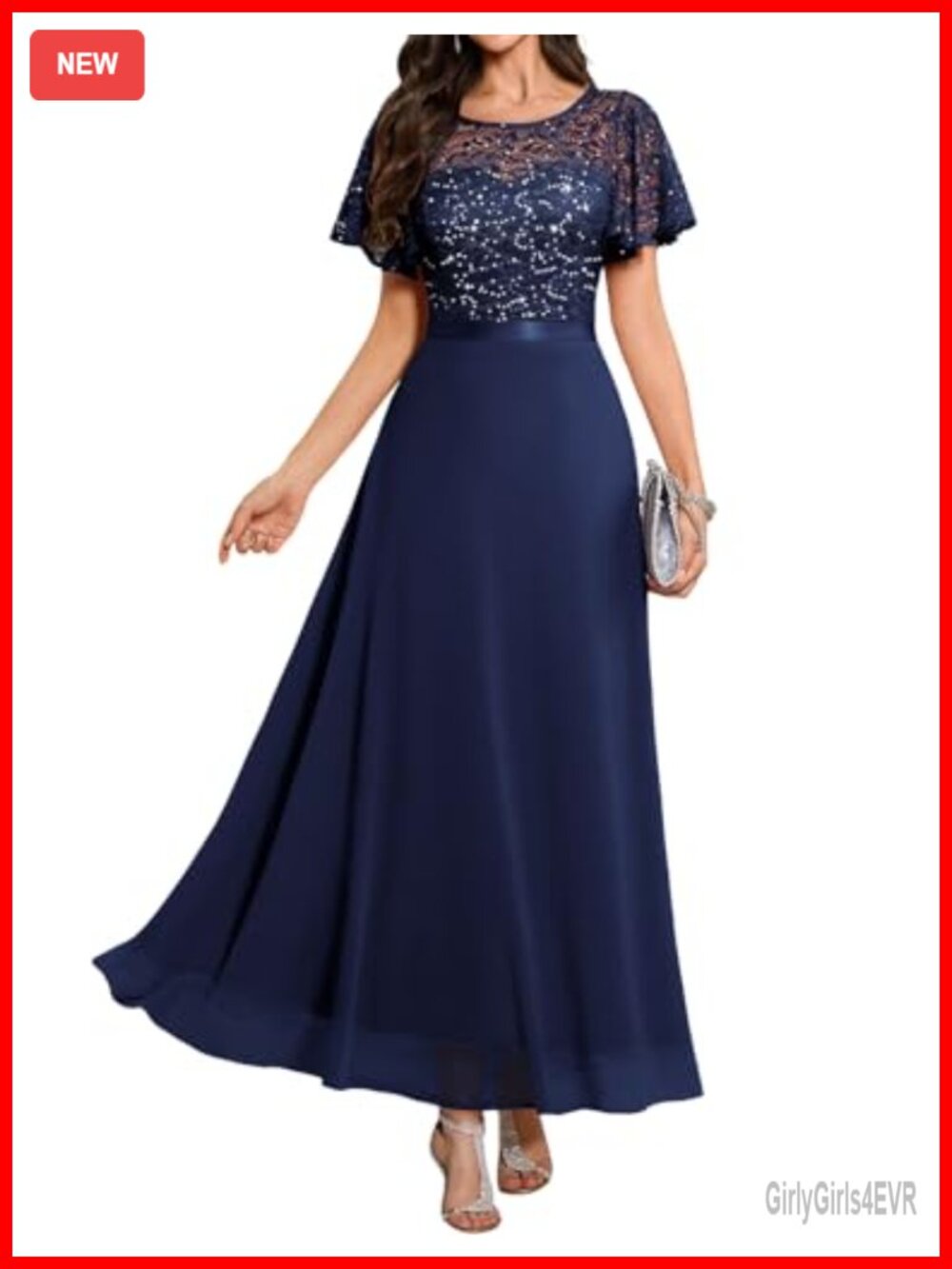Formal Sequin Lace Chiffon Long Dress Mother of the Bride Cocktail